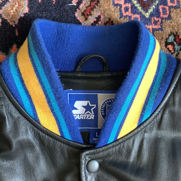 Vintage 1990s Super Bowl XXXIII MIAMI Leather Bomber Jacket by Starter - Picture 4 of 14